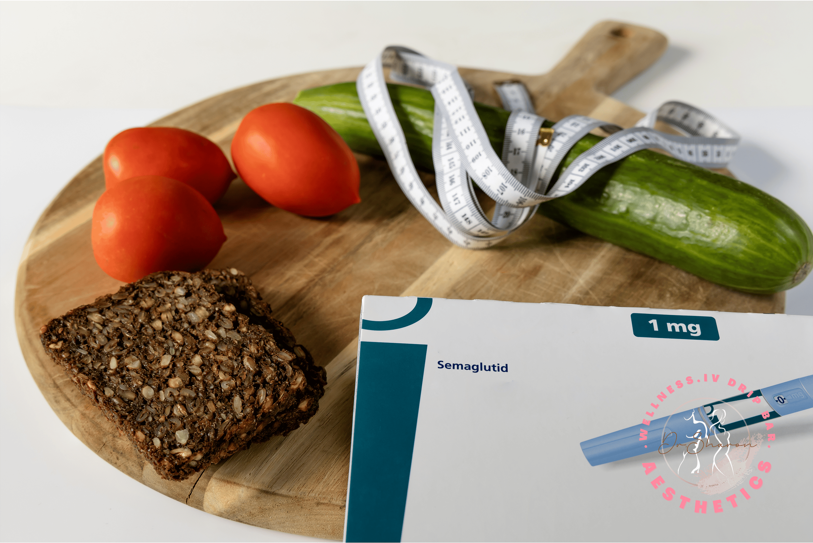 semaglutide food measuring tape  with tomatoes and cucumber